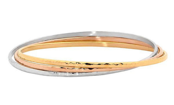 3x Thin Linked Fine Hammer Finish Stainless Steel Bangle