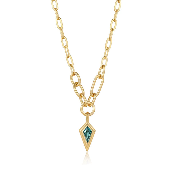 Dance 'Til Dawn - Teal Sparkle Drop Pendant Chunky Gold Chain Necklace