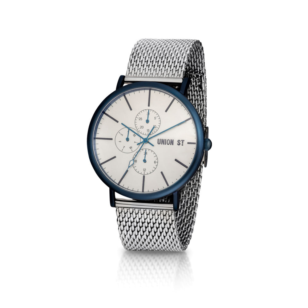 Chronograph Bluetone Case with Stainless Steel Mesh Band