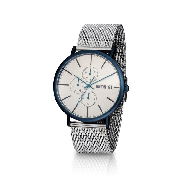 Chronograph Bluetone Case with Stainless Steel Mesh Band