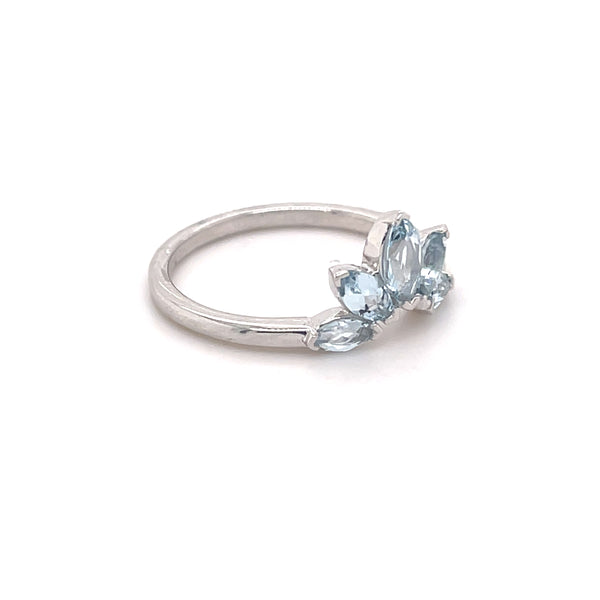 14ct White Gold Aqua Marine Crown Ring