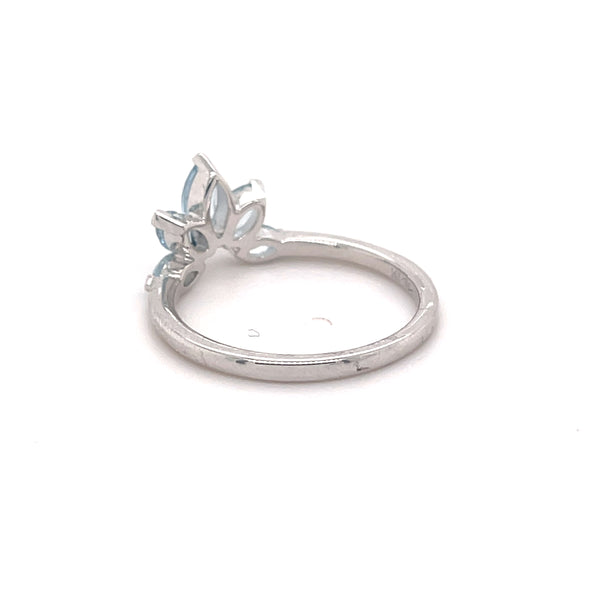 14ct White Gold Aqua Marine Crown Ring
