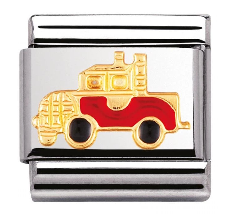 Red Firefighter Truck Gold Charm