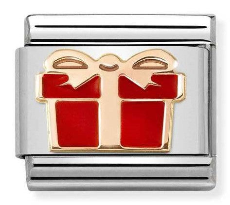 Christmas: Red Gift Box Rosegold Charm