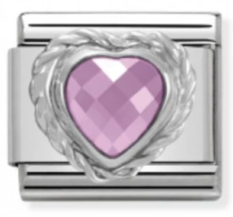 Pink CZ Heart Silver Charm