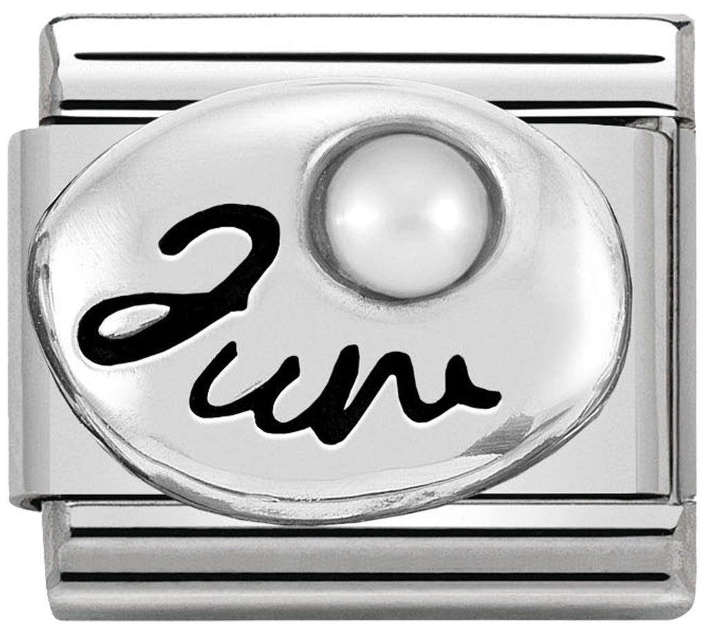 June (White Pearl) Birthstone Silver Charm