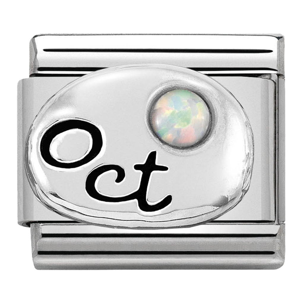 October (White Opal) Birthstone Silver Charm
