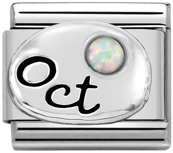 Birthstone - October (White Opal) Silver Charm