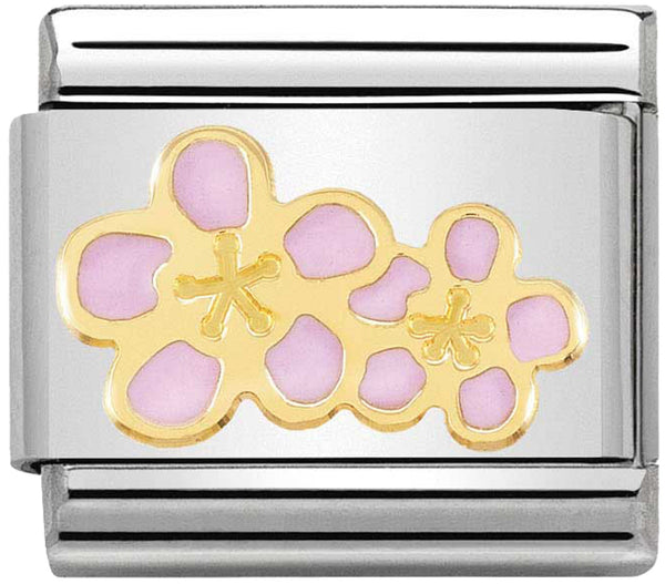 Nature - Pink Peach Flowers Gold Charm