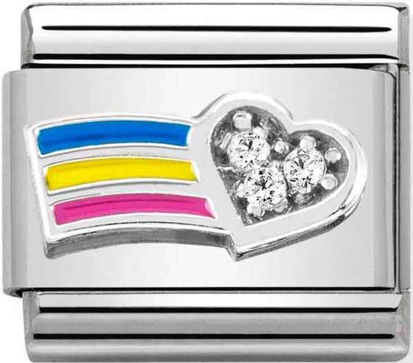 Symbols - Rainbow with CZ Heart Silver Charm