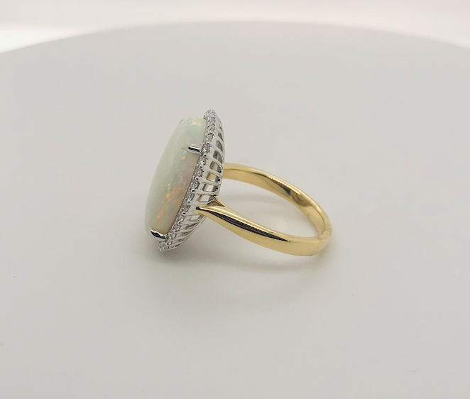White Opal Halo Yellow Gold Ring