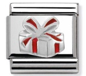 Christmas: Red Present Silver Charm